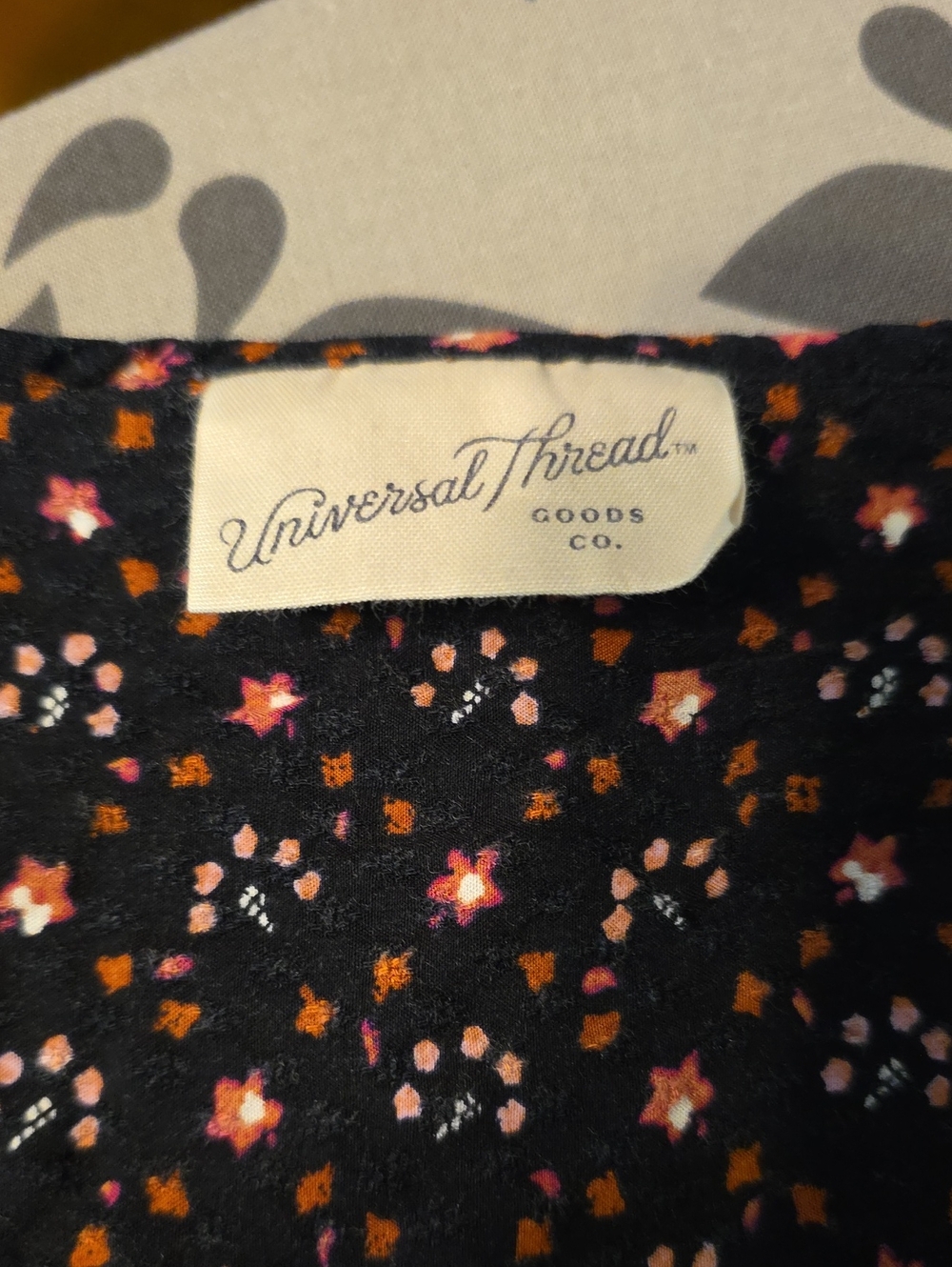Universal Thread Black Floral Sleep Top with Pink & Orange Accents